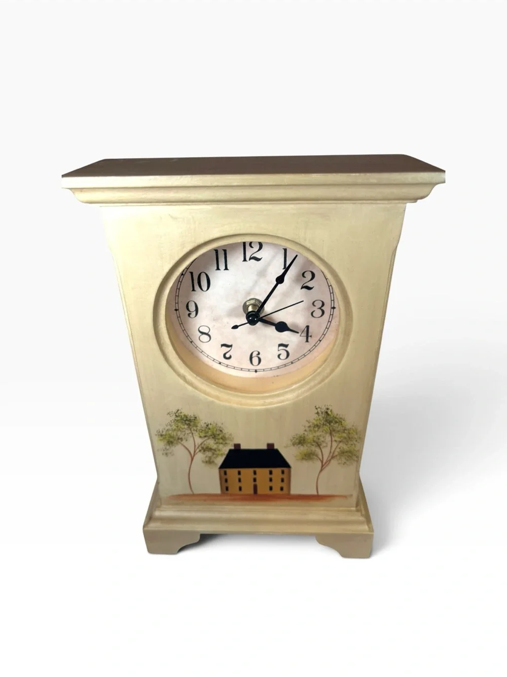 Vintage Primitive Saltbox House Wooden Mantel Clock Folk Art Farmhouse Works